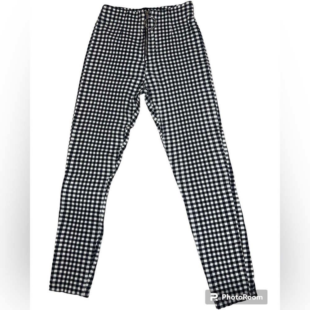 Skinny-fit B&W Checkered Pants